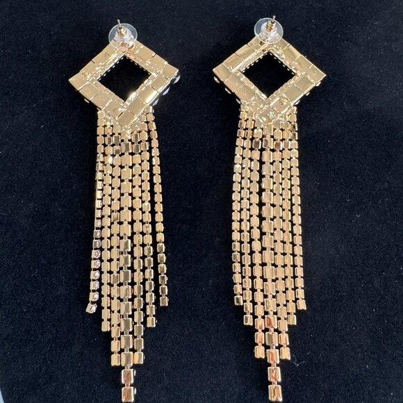 Statement Crystal Fringe Earrings | Diamond Drop Dangle Rhinestone Glam Earrings - Picture 4 of 7
